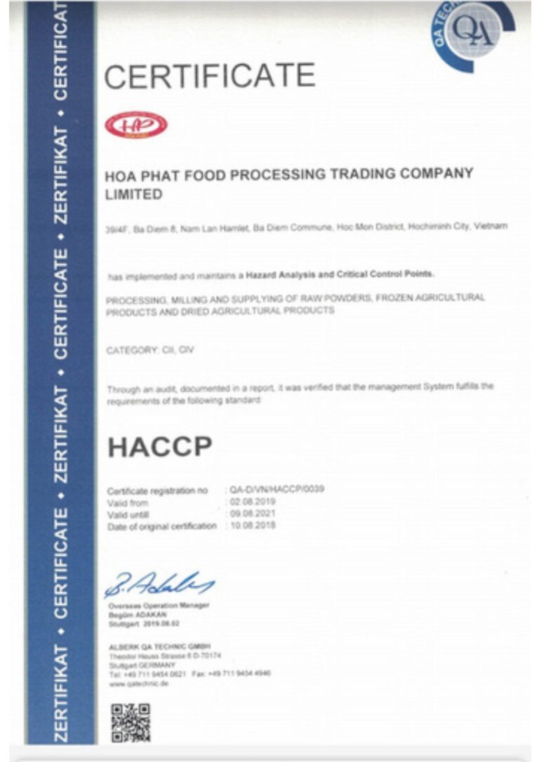 Flour Certificate 1